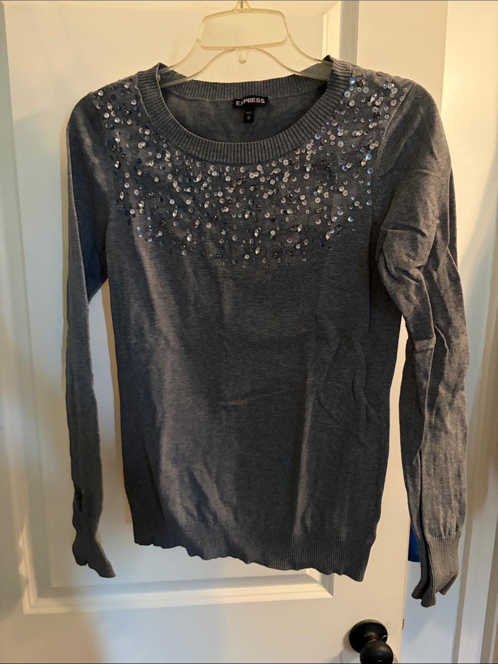 Express Gray Sequin Crewneck Sweater
